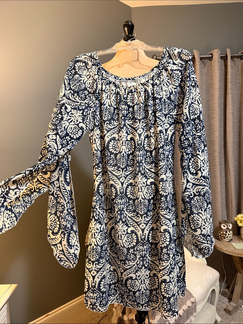 Truth Navy and White Long-Sleeve Dress